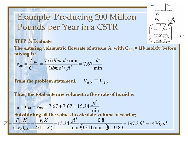 Example: Producing 200 Million Pounds per Year in a CSTR v 0 VV STEP Example: Producing 200 Million Pounds per Year in a CSTR v 0 VV STEP