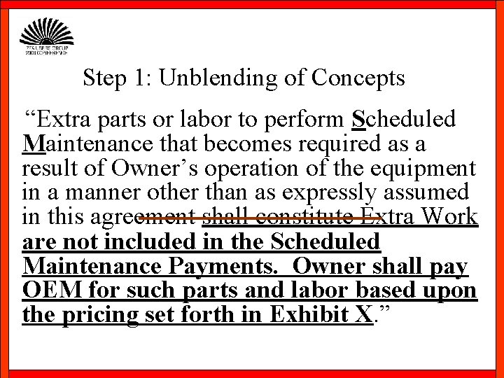 Step 1: Unblending of Concepts “Extra parts or labor to perform Scheduled Maintenance that