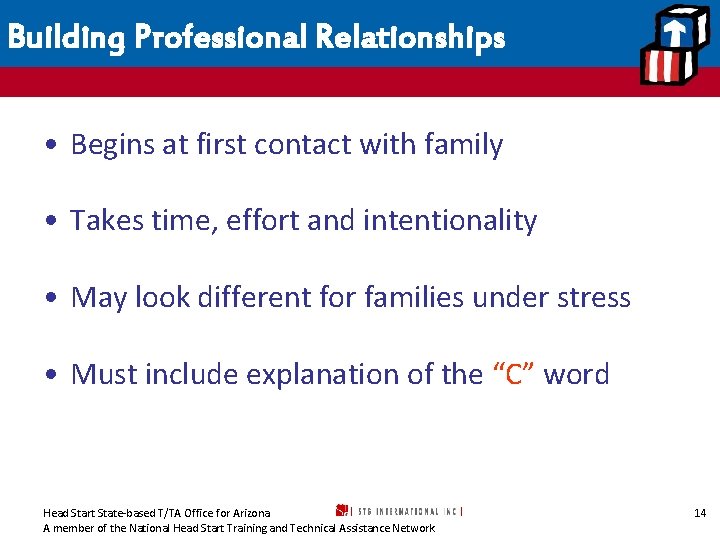 Building Professional Relationships • Begins at first contact with family • Takes time, effort