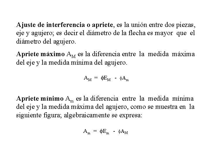 Ajuste de interferencia o apriete, es la unión entre dos piezas, eje y agujero;