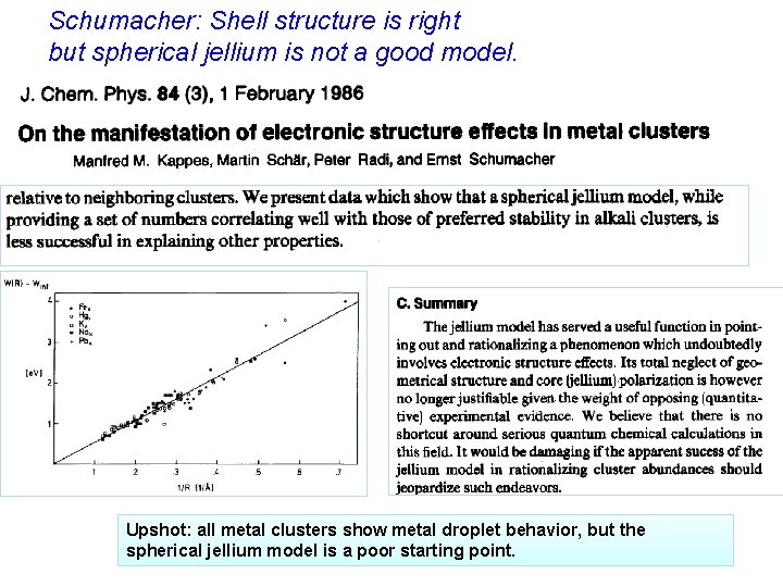 Schumacher: Shell structure is right but spherical jellium is not a good model. Upshot: