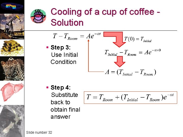 Cooling of a cup of coffee Solution § Step 3: Use Initial Condition §