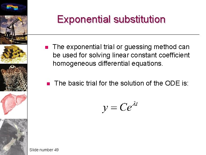 Exponential substitution n n The exponential trial or guessing method can be used for