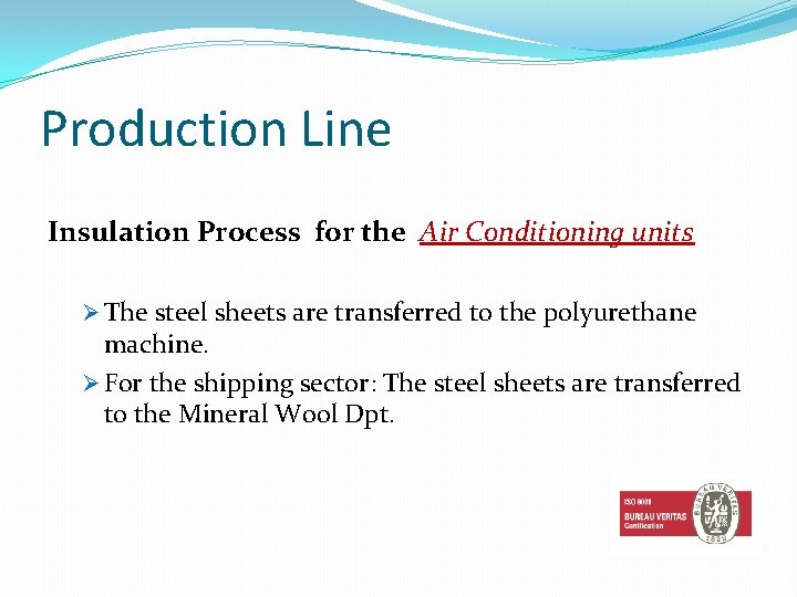 Production Line Insulation Process for the Air Conditioning units Ø The steel sheets are