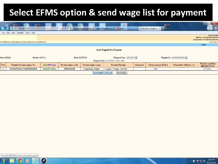 Select EFMS option & send wage list for payment 