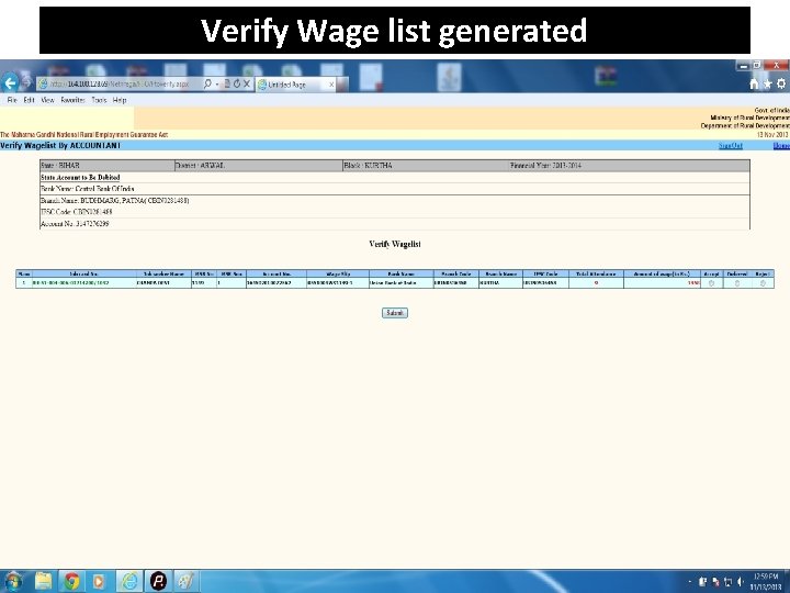 Verify Wage list generated Verify Wage list generated