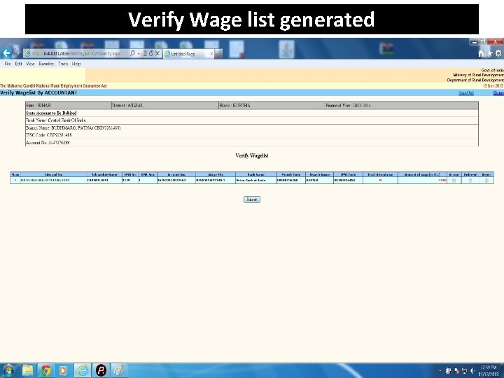 Verify Wage list generated 