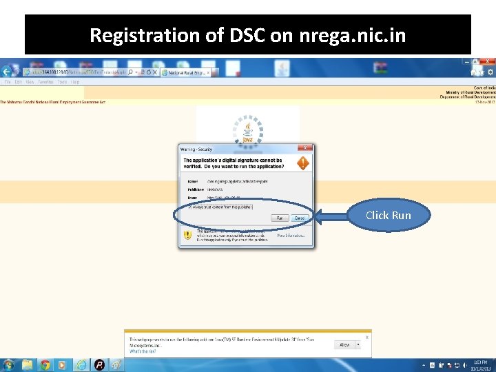 Registration of DSC on nrega. nic. in Click Run 