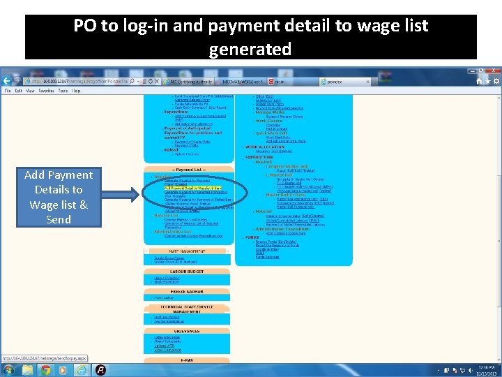 PO to log-in and payment detail to wage list generated Add Payment Details to