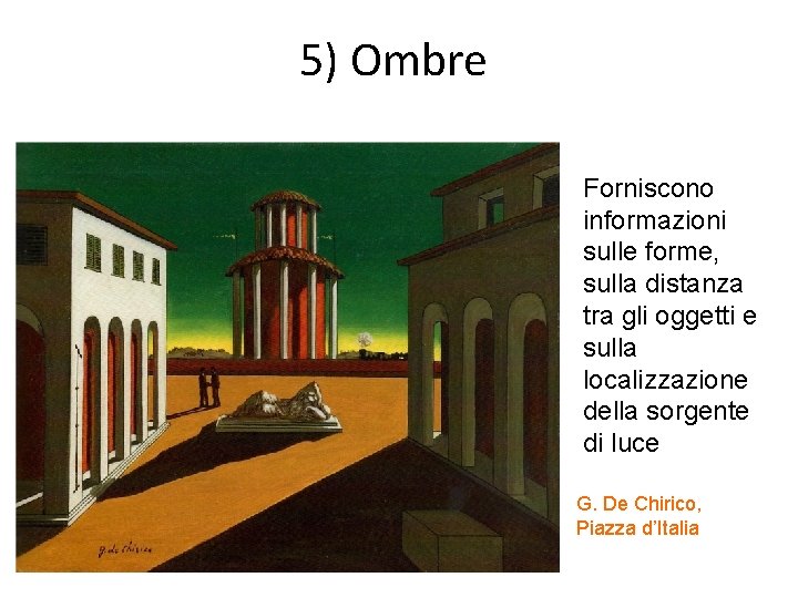 5) Ombre Forniscono informazioni sulle forme, sulla distanza tra gli oggetti e sulla localizzazione