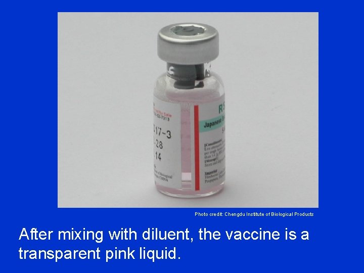 Photo credit: Chengdu Institute of Biological Products After mixing with diluent, the vaccine is