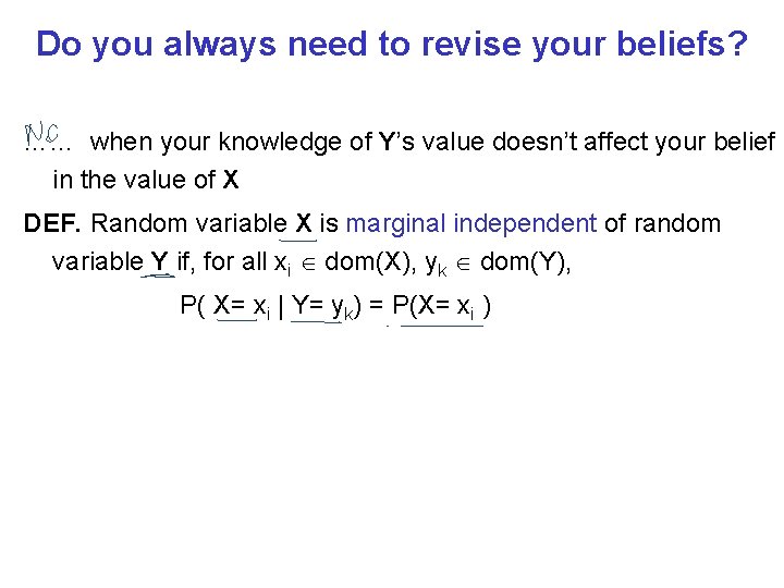 Do you always need to revise your beliefs? …… when your knowledge of Y’s