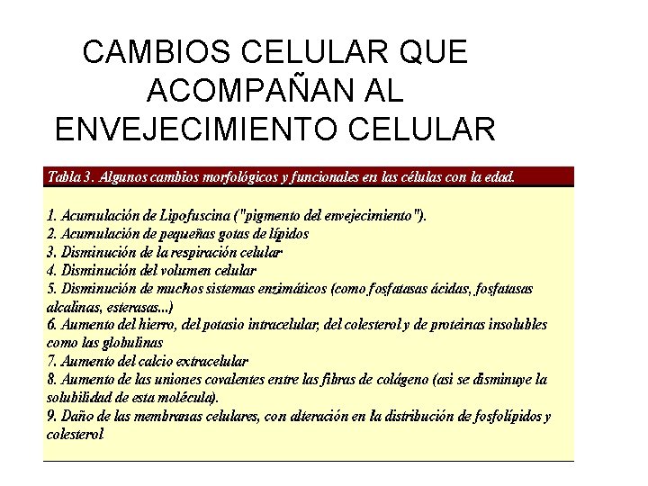 CAMBIOS CELULAR QUE ACOMPAÑAN AL ENVEJECIMIENTO CELULAR 