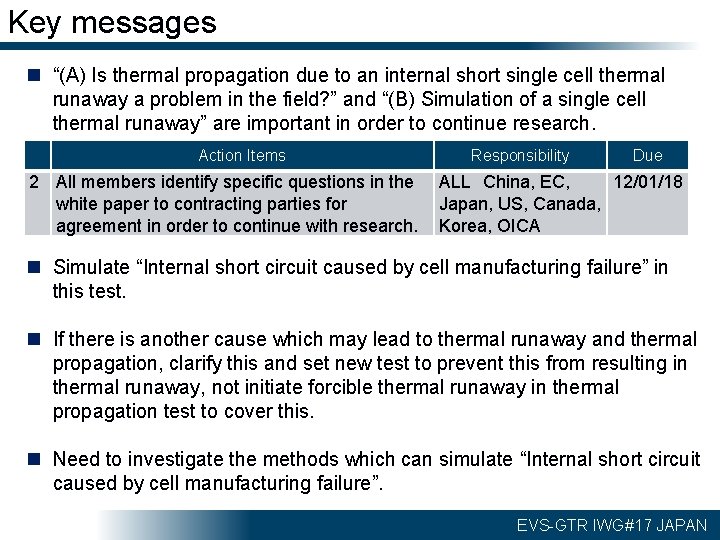 Key messages n “(A) Is thermal propagation due to an internal short single cell