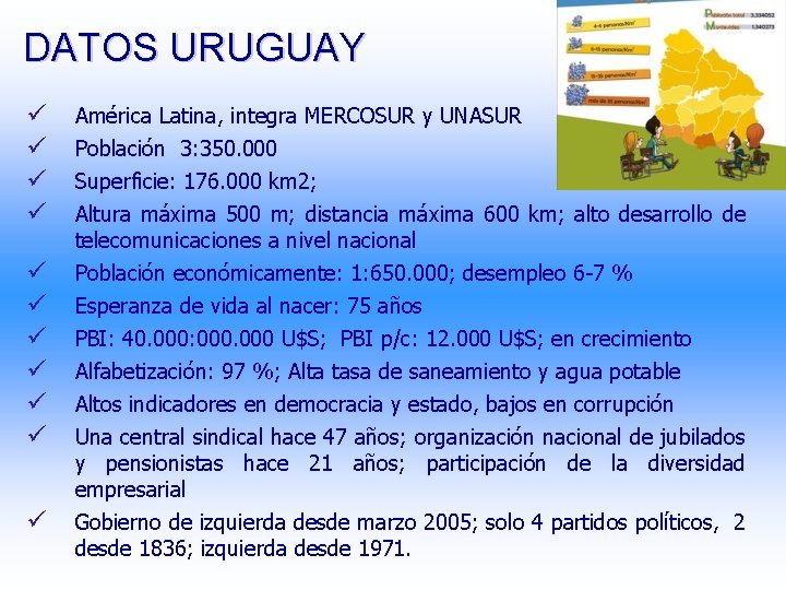 DATOS URUGUAY ü ü ü Instituto de Seguridad Social Uruguay América Latina, integra MERCOSUR DATOS URUGUAY ü ü ü Instituto de Seguridad Social Uruguay América Latina, integra MERCOSUR