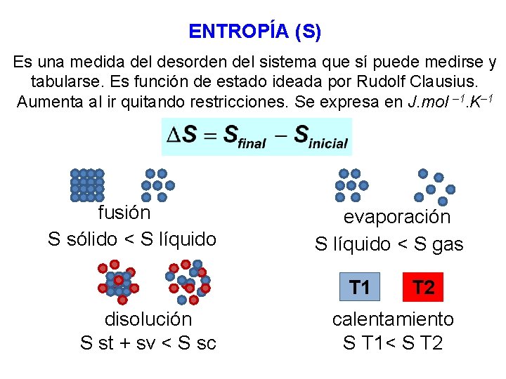 ENTROPÍA (S) Es una medida del desorden del sistema que sí puede medirse y ENTROPÍA (S) Es una medida del desorden del sistema que sí puede medirse y