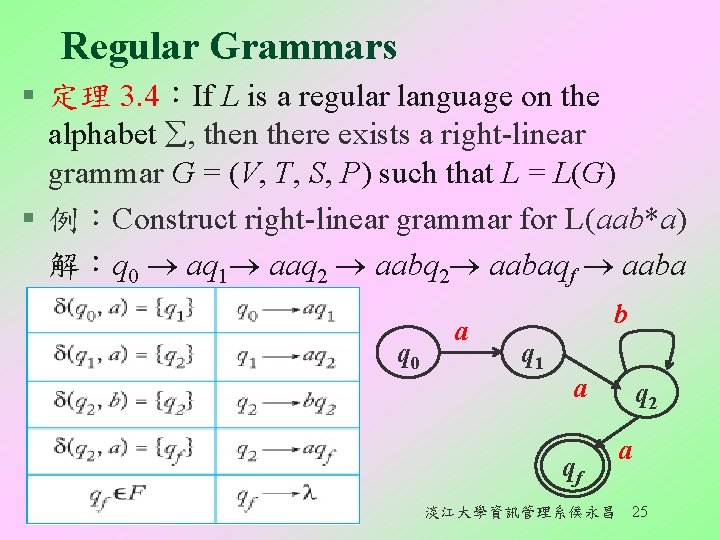 Regular Grammars § 定理 3. 4：If L is a regular language on the alphabet