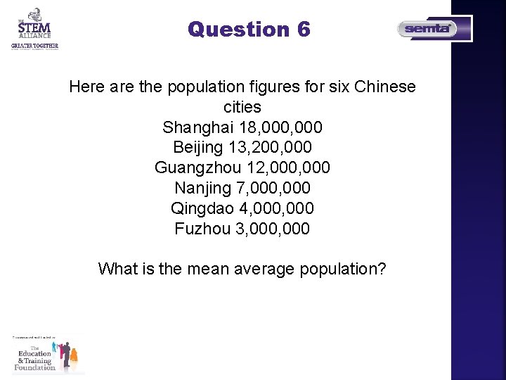 Question 6 Here are the population figures for six Chinese cities Shanghai 18, 000 Question 6 Here are the population figures for six Chinese cities Shanghai 18, 000