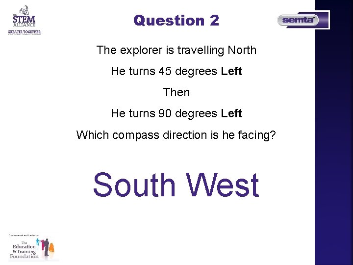 Question 2 The explorer is travelling North He turns 45 degrees Left Then He Question 2 The explorer is travelling North He turns 45 degrees Left Then He