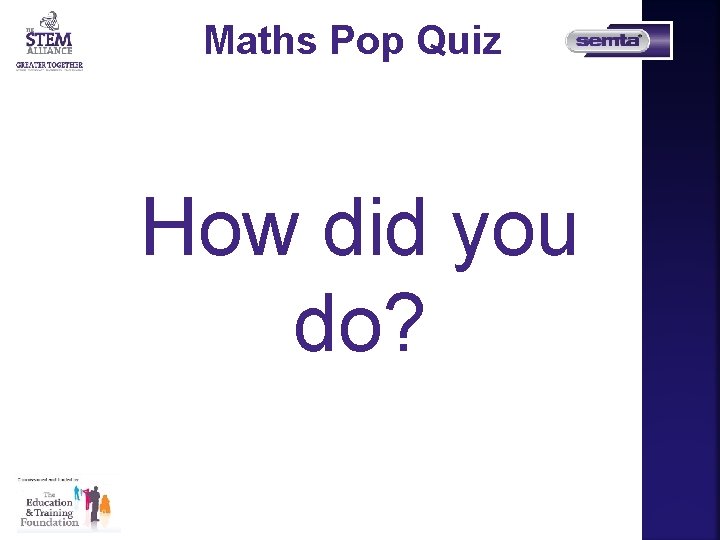 Maths Pop Quiz How did you do? Maths Pop Quiz How did you do?