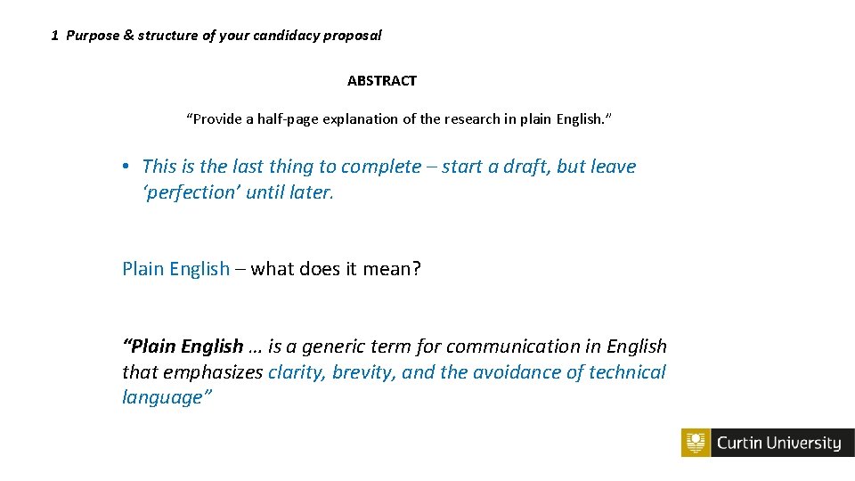 1 Purpose & structure of your candidacy proposal ABSTRACT “Provide a half-page explanation of