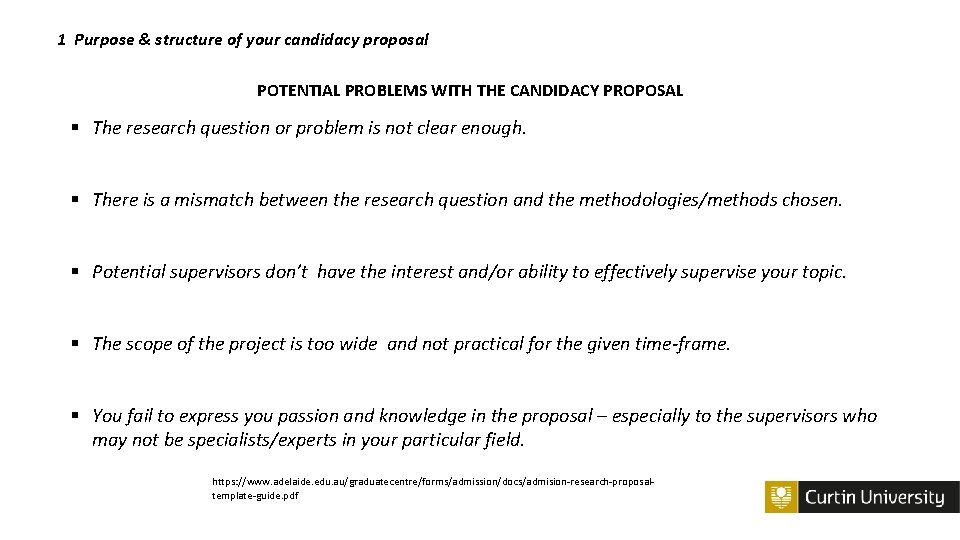 1 Purpose & structure of your candidacy proposal POTENTIAL PROBLEMS WITH THE CANDIDACY PROPOSAL