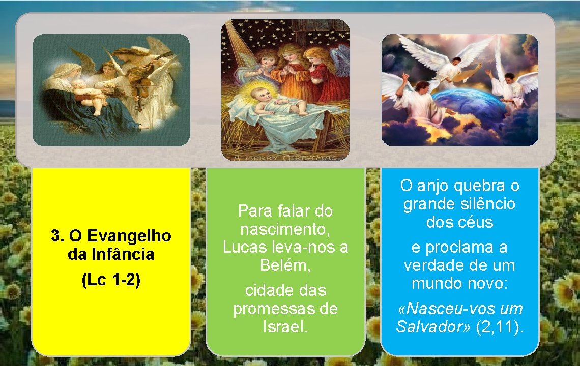  3. O Evangelho da Infância (Lc 1 -2) Para falar do nascimento, Lucas
