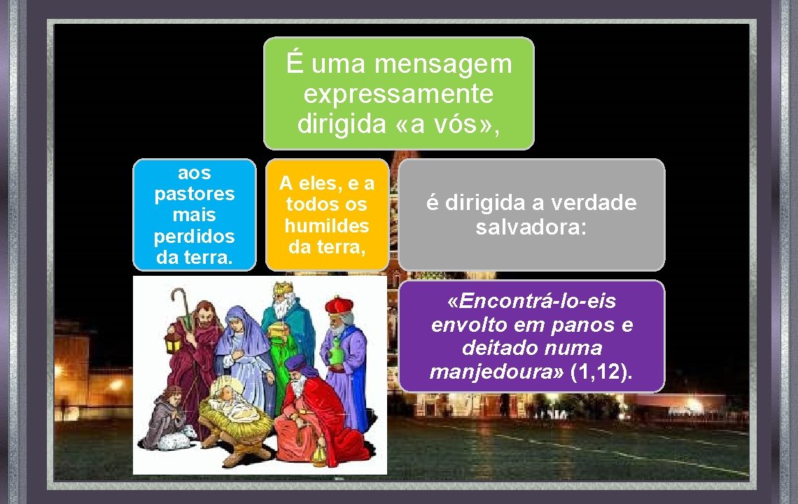 É uma mensagem expressamente dirigida «a vós» , aos pastores mais perdidos da terra.