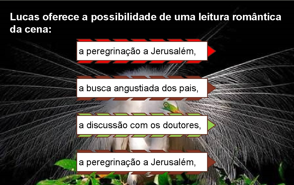 Lucas oferece a possibilidade de uma leitura romântica da cena: a peregrinação a Jerusalém,