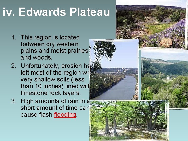 iv. Edwards Plateau 1. This region is located between dry western plains and moist