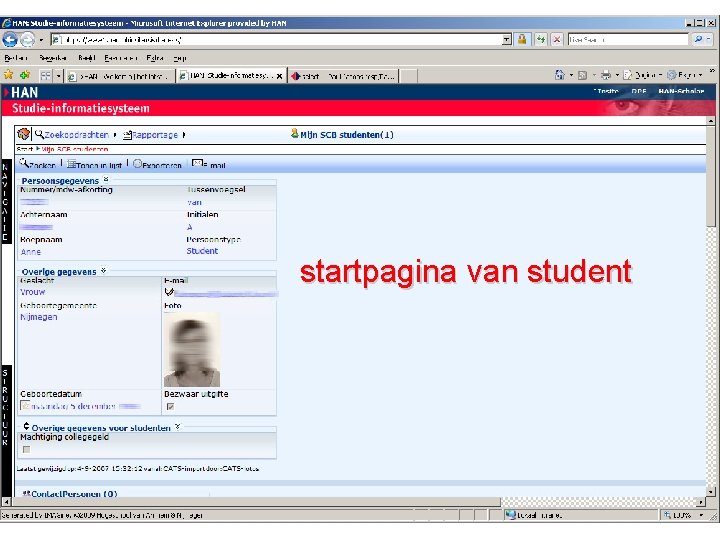 startpagina van student 