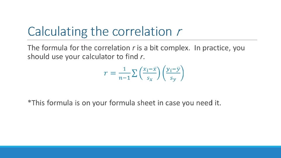 Calculating the correlation r 