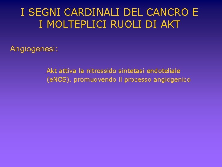 I SEGNI CARDINALI DEL CANCRO E I MOLTEPLICI RUOLI DI AKT Angiogenesi: Akt attiva