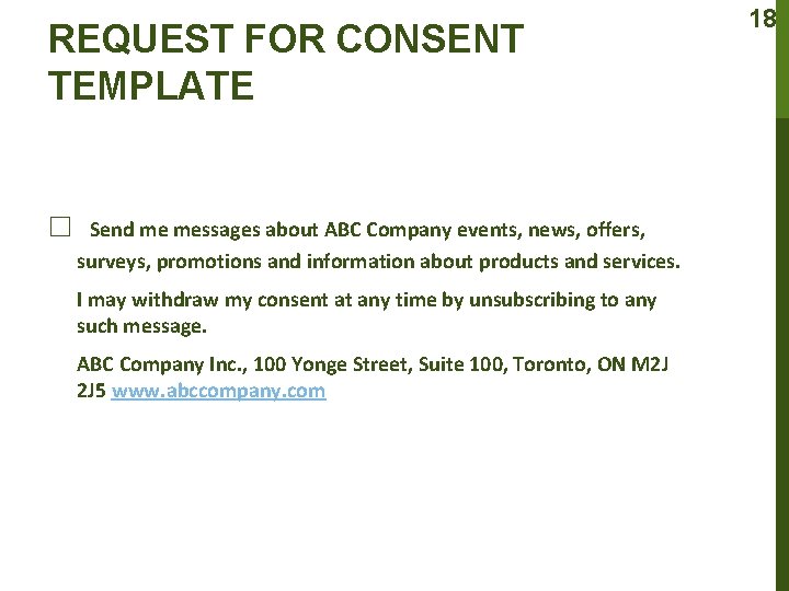 REQUEST FOR CONSENT TEMPLATE □ Send me messages about ABC Company events, news, offers,