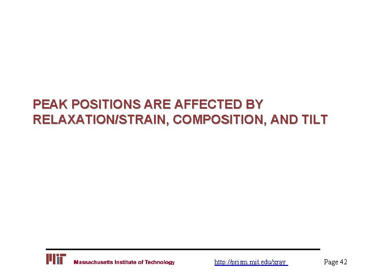 PEAK POSITIONS ARE AFFECTED BY RELAXATION/STRAIN, COMPOSITION, AND TILT http: //prism. mit. edu/xray Page