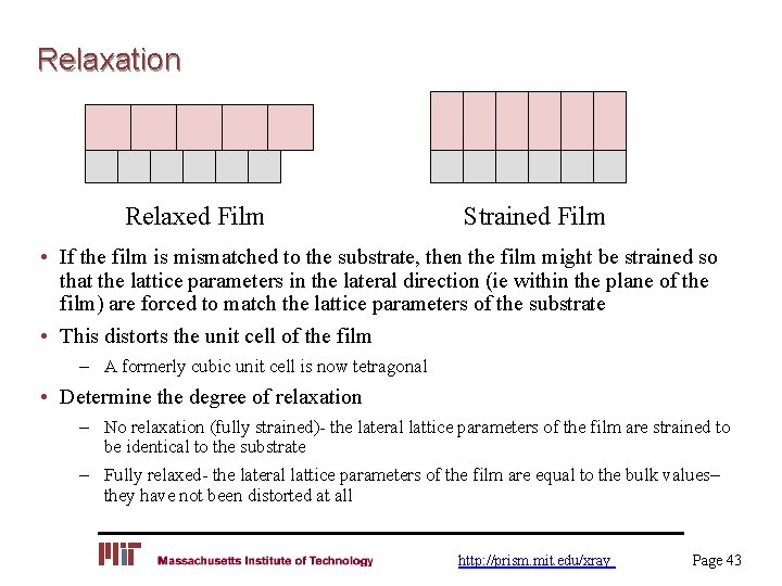 Relaxation Relaxed Film Strained Film • If the film is mismatched to the substrate,