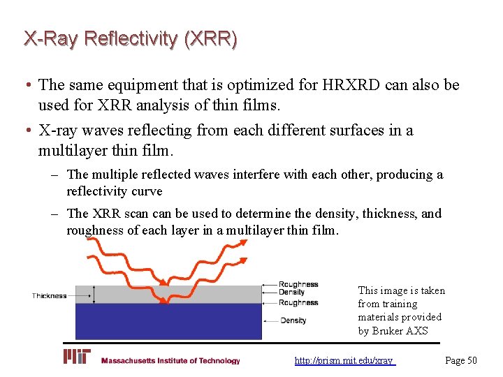 X-Ray Reflectivity (XRR) • The same equipment that is optimized for HRXRD can also