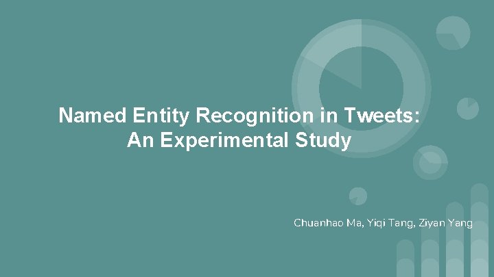 Named Entity Recognition in Tweets: An Experimental Study Chuanhao Ma, Yiqi Tang, Ziyan Yang