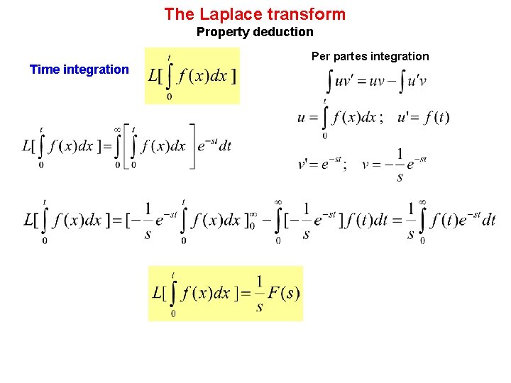 The Laplace transform Property deduction Time integration Per partes integration 