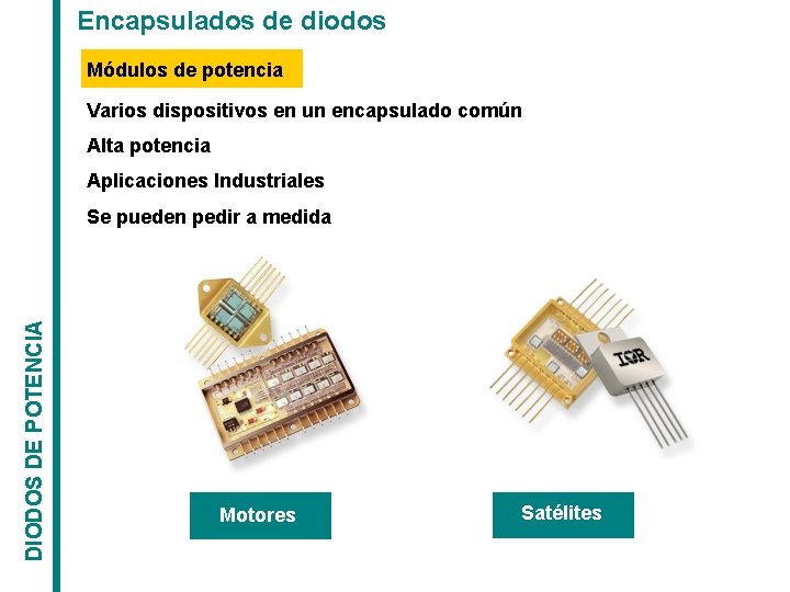 Encapsulados de diodos Módulos de potencia Varios dispositivos en un encapsulado común Alta potencia