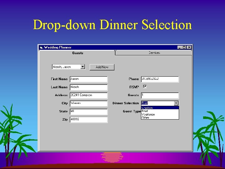 Drop-down Dinner Selection 