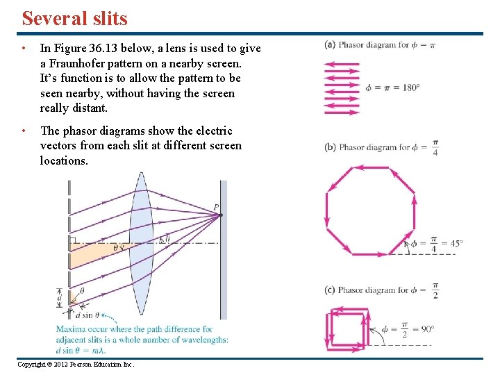 Several slits • In Figure 36. 13 below, a lens is used to give