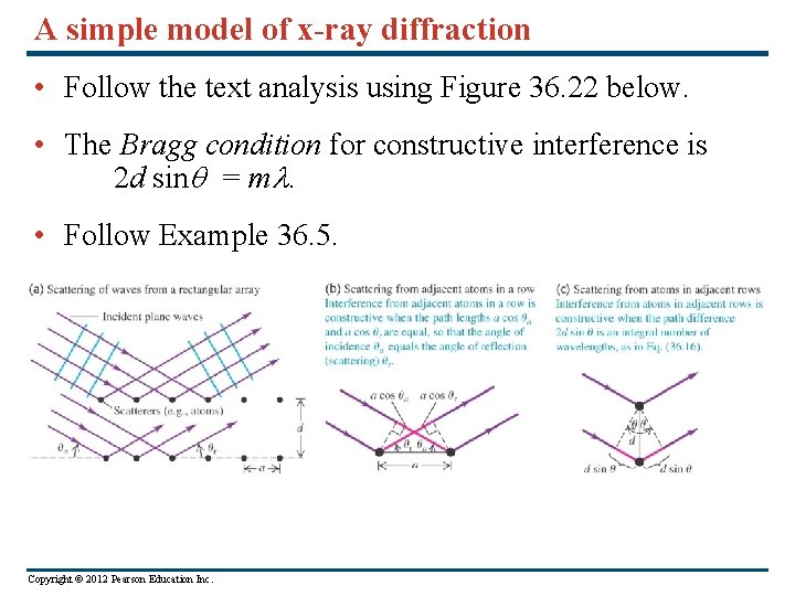 A simple model of x-ray diffraction • Follow the text analysis using Figure 36.