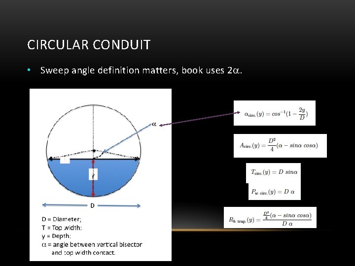 CIRCULAR CONDUIT • Sweep angle definition matters, book uses 2 a. 