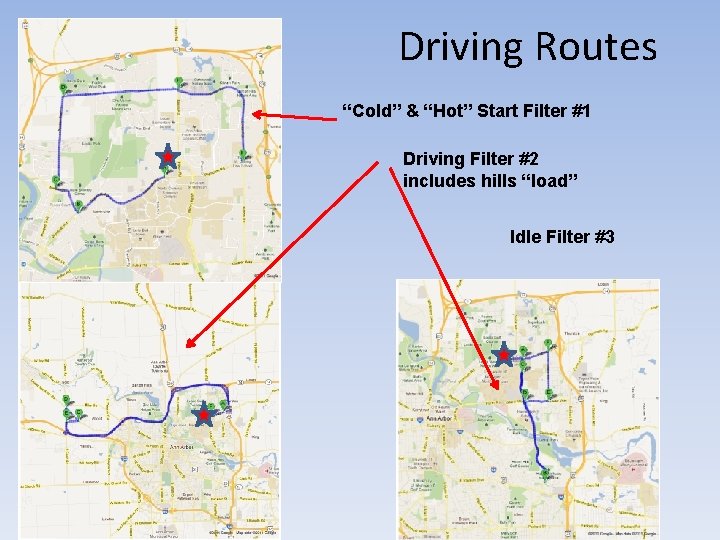 Driving Routes “Cold” & “Hot” Start Filter #1 Driving Filter #2 includes hills “load” Driving Routes “Cold” & “Hot” Start Filter #1 Driving Filter #2 includes hills “load”