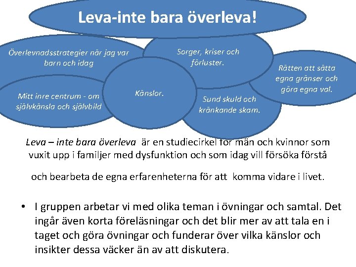 Leva-inte bara överleva! Sorger, kriser och förluster. Överlevnadsstrategier när jag var barn och idag.