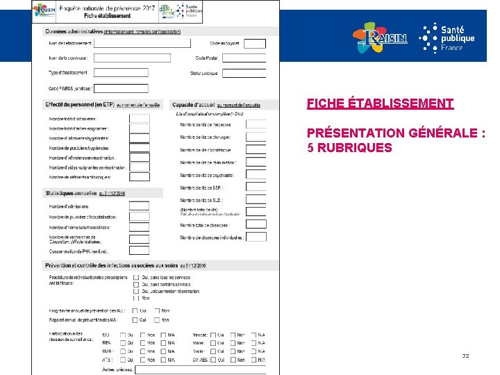 FICHE ÉTABLISSEMENT PRÉSENTATION GÉNÉRALE : 5 RUBRIQUES 32 