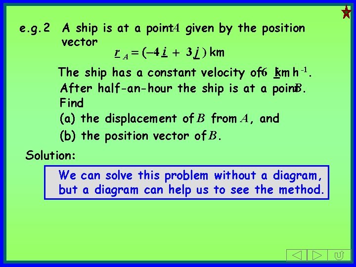 e. g. 2 A ship is at a point. A given by the position