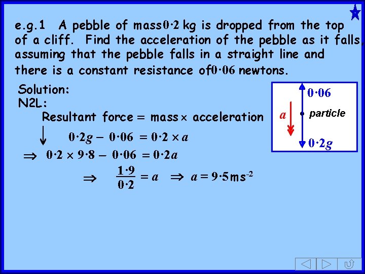 e. g. 1 A pebble of mass 0· 2 kg is dropped from the