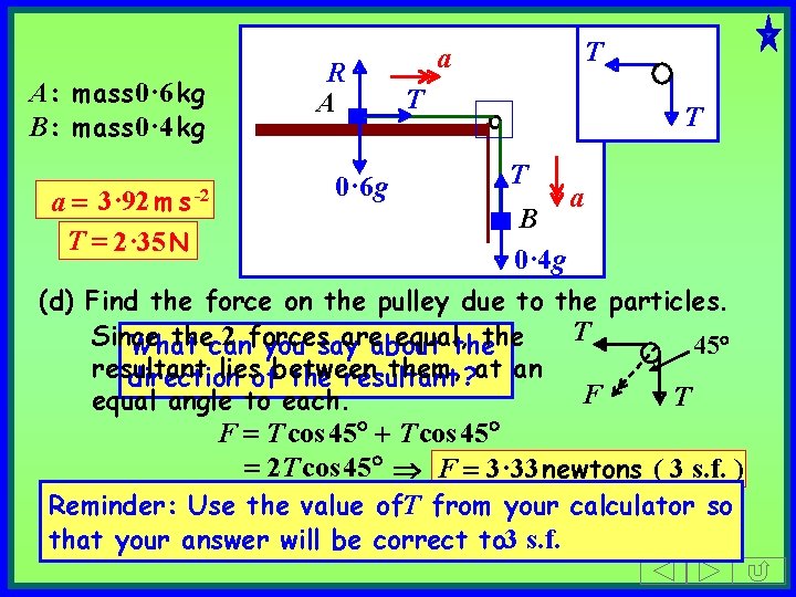 A: mass 0· 6 kg B: mass 0· 4 kg a = 3· 92